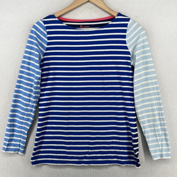 BODEN Top 6 S Ella Breton Striped Colorblock Boat Neck Long Sleeve Cotton Blue - Picture 1 of 12